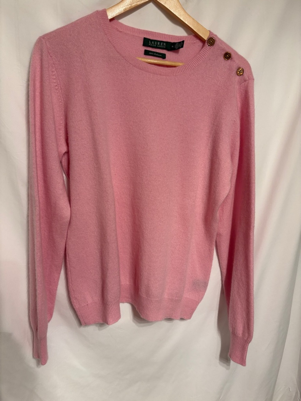 Lauren Ralph Lauren Women’s Pink Crewneck Sweater with Gold Shoulder Buttons XL